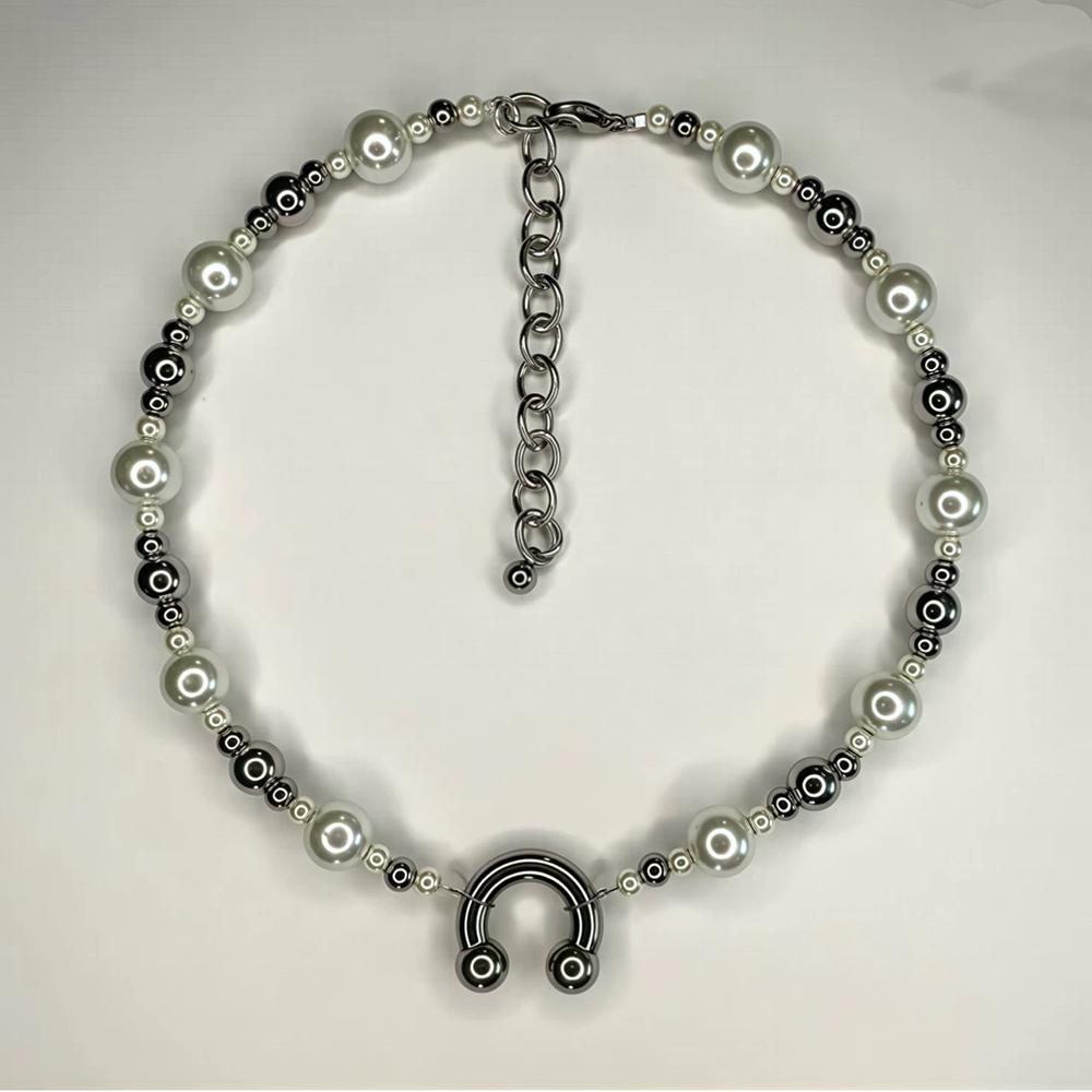

Hip-Hop Punk Fashion Round Buckle Pearl Imitation Necklace Punk Personality Retro Necklace Women s Trendy Jewelry Accessory Other