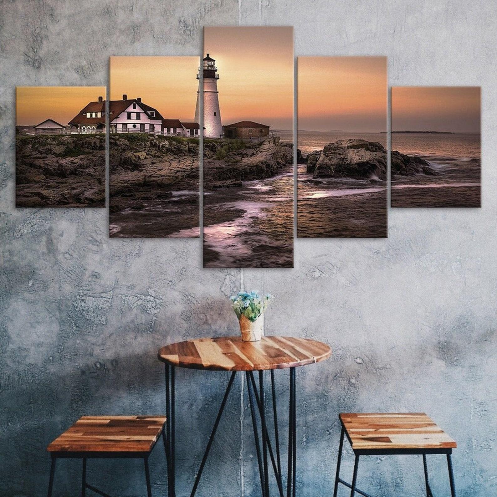 

Portland Headlight Lighthouse Seashore Scenery 5 Piece Five Panel Canvas Print Modern Wall Art Poster Home Decor Gift For Him Her 20x35 20x45 20x55cm