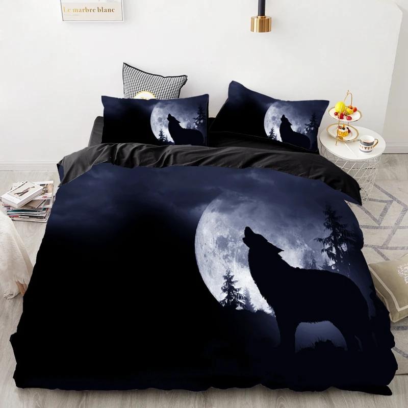 3PCS Wolf Tiger Lion Animal Pattern Bedding Sets Home Bedclothes Super King Cover Pillowcase Comforter Polyester Bedding Set