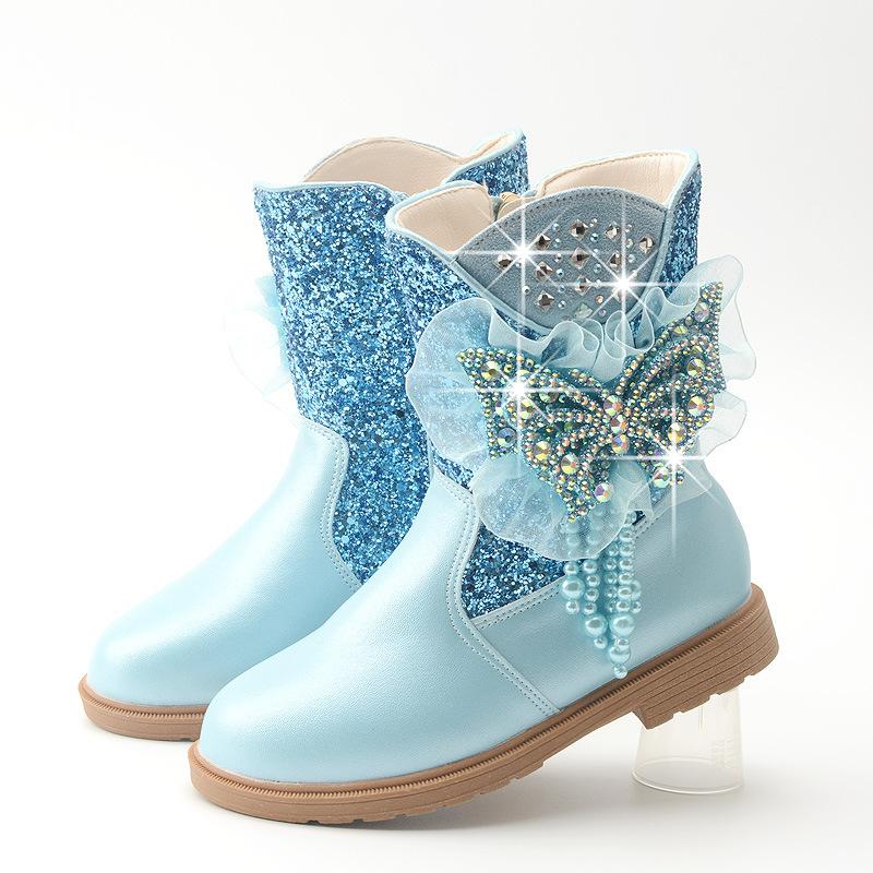 Autumn and Winter Children's Boots Fashionable Princess Boots Plus Velvet and Cotton Children's Shoes Bow Ankle Boots