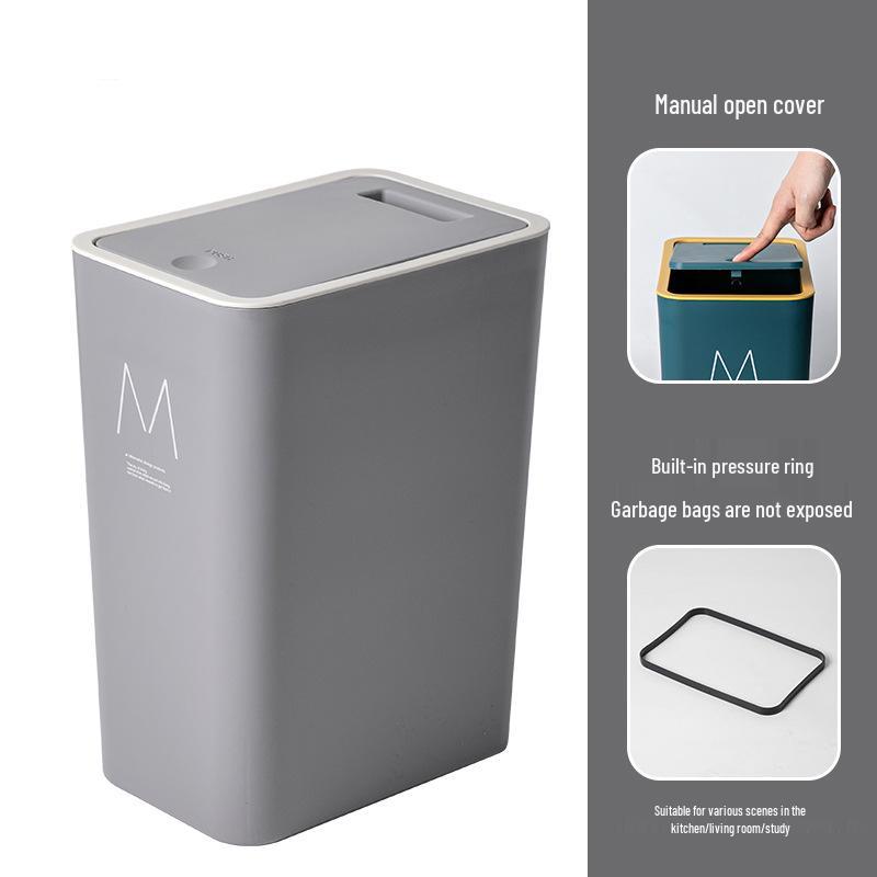 Press-Type Large Household Trash Can with Lid - Bathroom, Kitchen, Crevice Storage, Thickened Waste Paper Basket