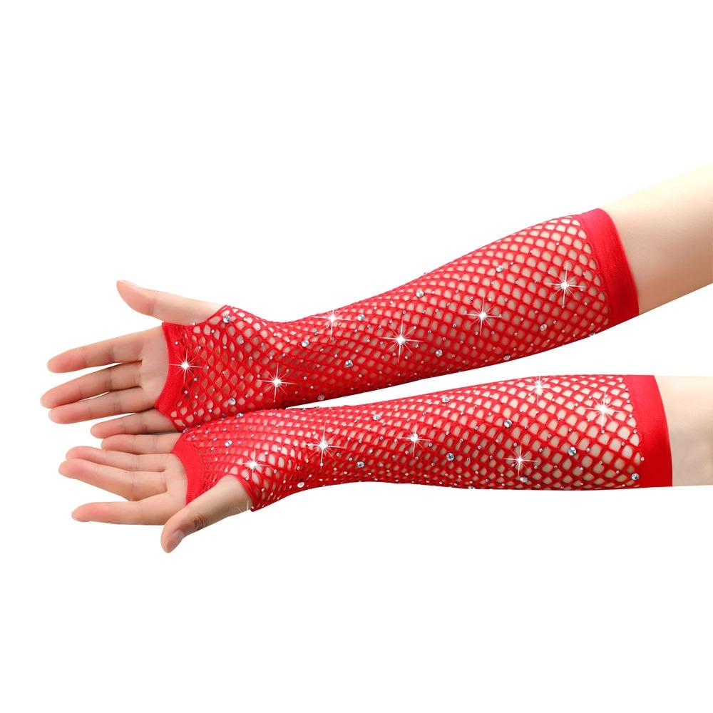 Sexy Fishnet Gloves Rhinestone Wedding Bridal Gloves Hot Sale Arm Sleeve  Unisex