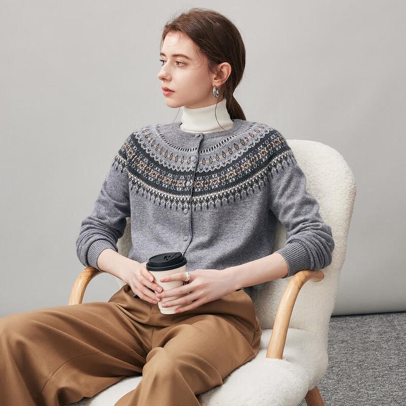 

Жіночий кашеміровий кардиган Comonboca з круглим вирізом і візерунком Фер-Айл M