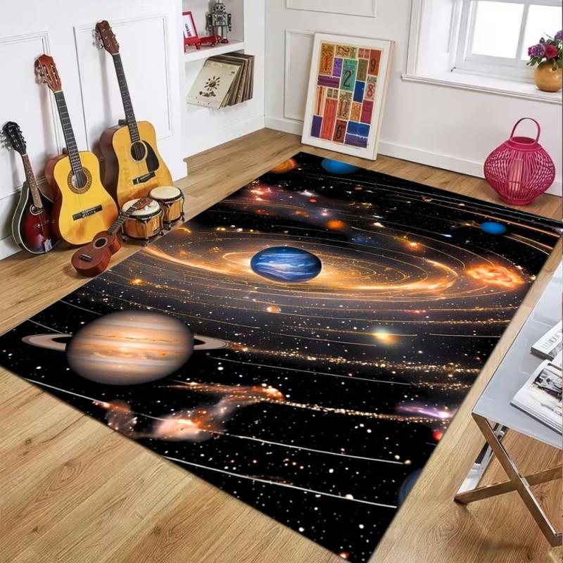 Solar System Planet Play Rug Non-Slip Floor Mat for Bedroom Educational Space Carpet