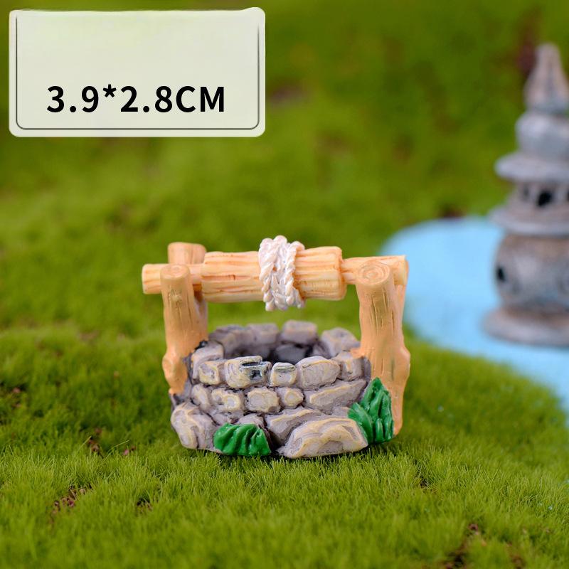 Micro-landscape Retro and Antique Resin Scene Ornaments West Lake Lighthouse Water Well Pool Small Bridge, Flowing Water, Grassland