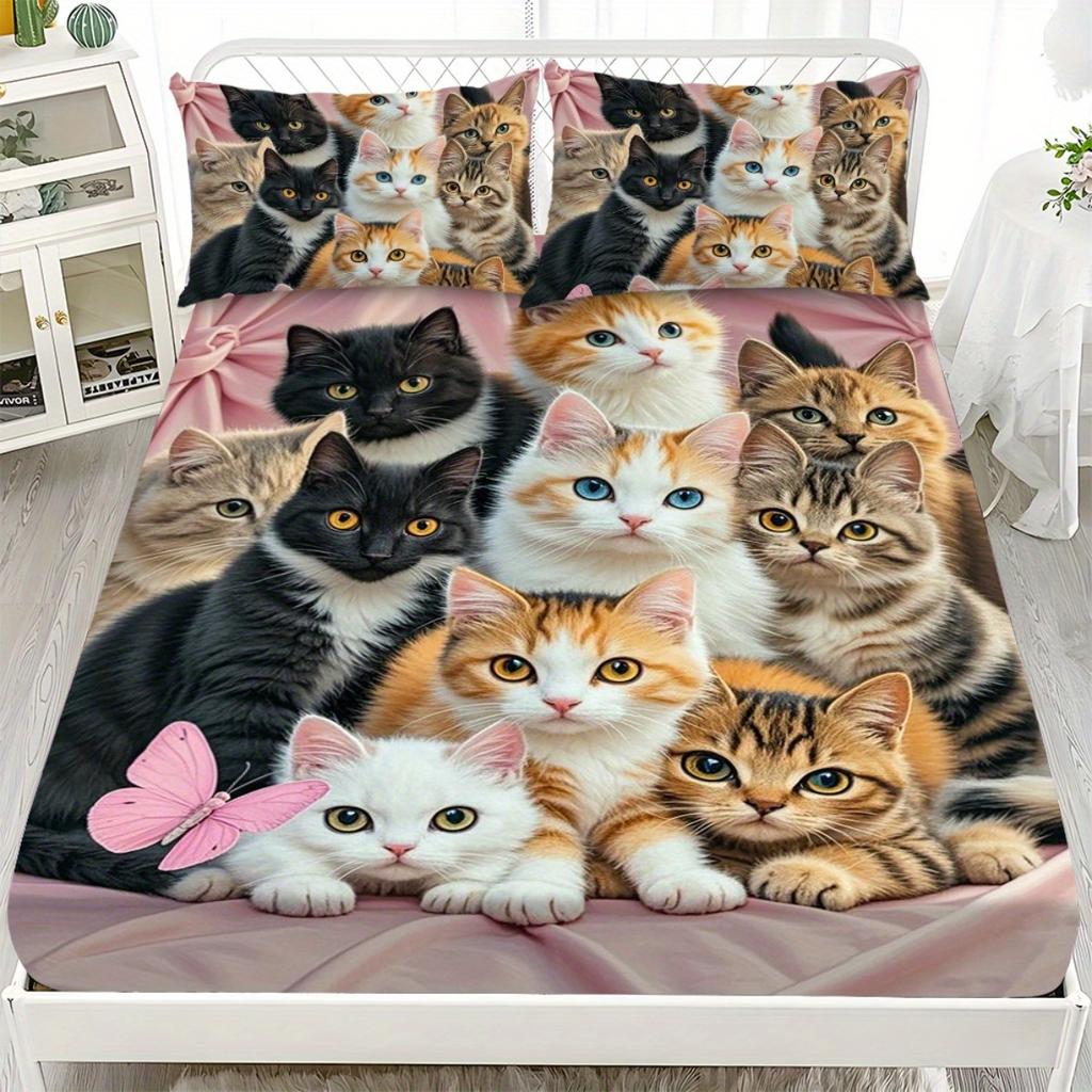 1pc Fitted Sheet Animal Wolf Eagle Lion Cat Cattle Print 100% Polyester Breathable Bedding Set for Home Decor Without Pillowcase