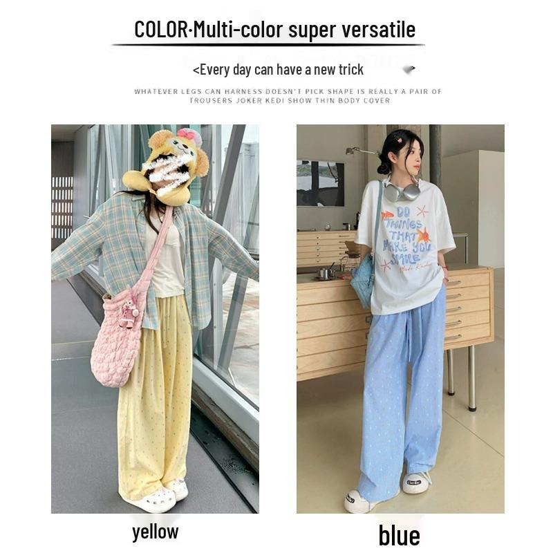 Petite High-Waist Polka Dot Wide-Leg Pants - Women's Summer Casual Style