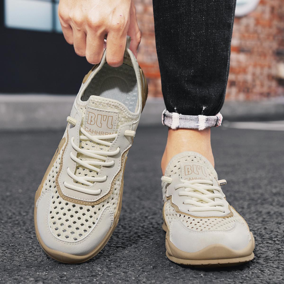 Дышащие мужские сетчатые полые кроссовки для летней повседневной одежды 44 хаки — фото 15