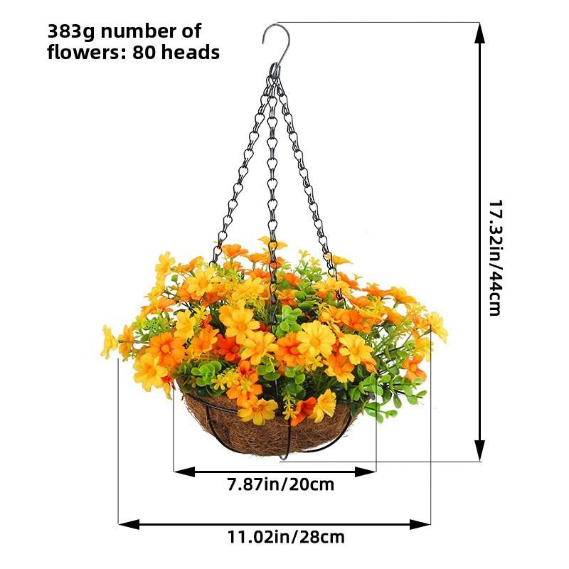 Artificial Flower Hanging Basket With Silk Flowers For Home Decor And Living Room Display