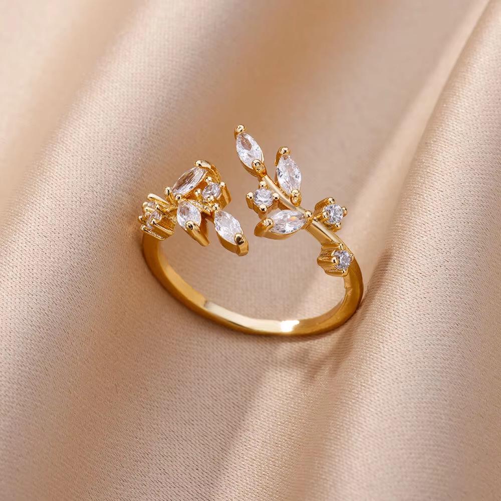 Elegant Women's Copper Ring Set with Zircon and Full Diamond Design