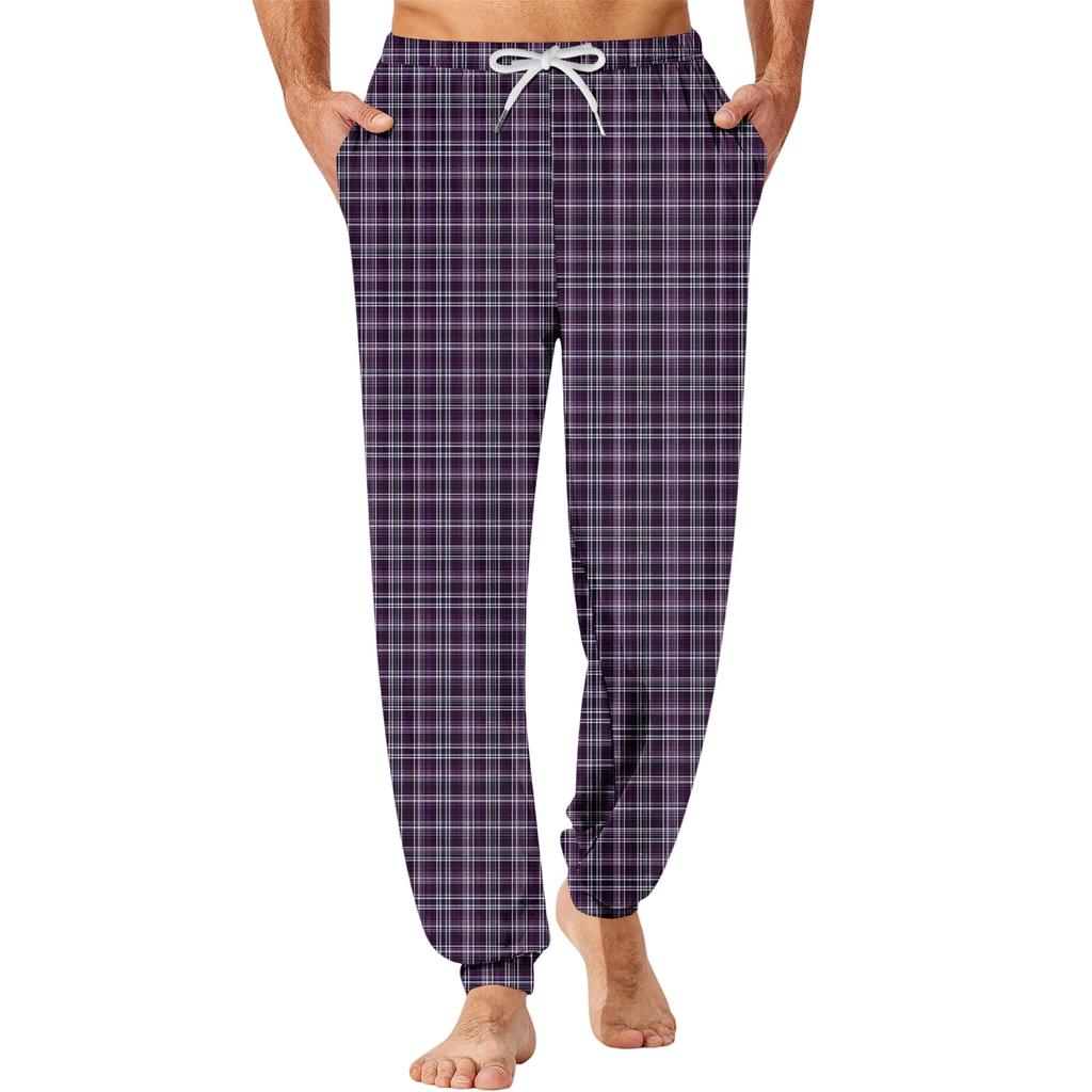 Men's Plaid Print Jogger Pants with Drawstring and Pockets - Casual Loungewear for Home and Everyday Wear