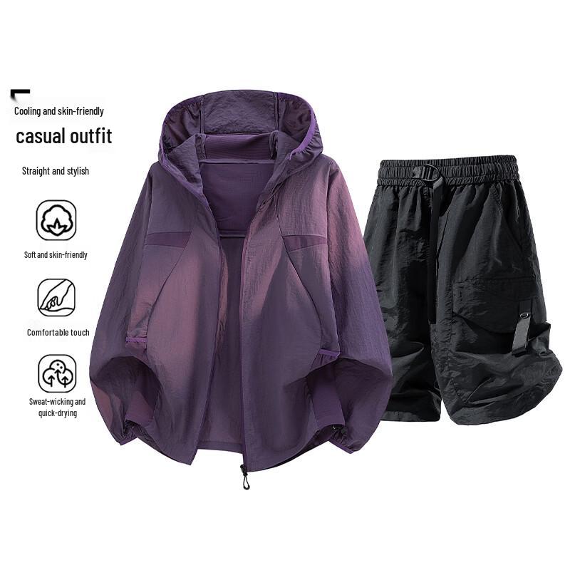 VUUG Unisex Outdoor Sun Protection Hooded Top & Shorts Set