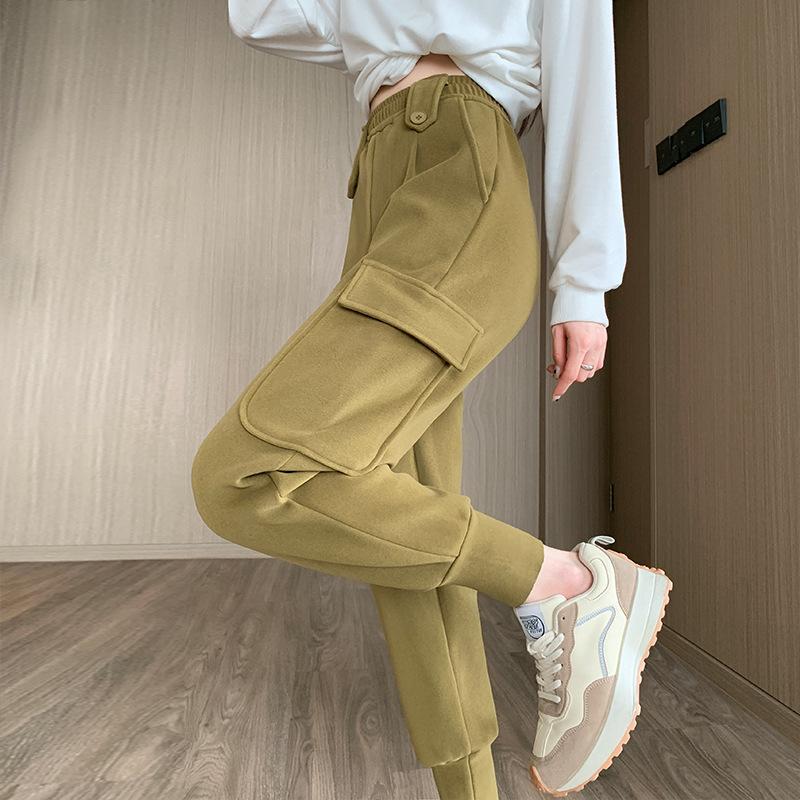 

Uncle Radish Windproof Pants Women s Autumn and Winter Warm High Waist Harlan Small Foot Casual Pants Tie Tote Pants XXL