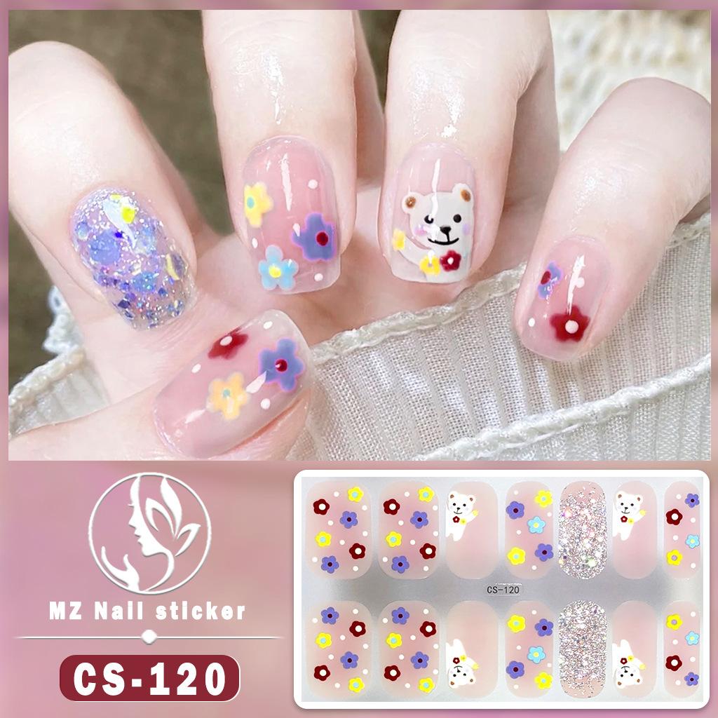 CS Waterproof No-Cure Gel Nail Wraps, Full Cover Contrast Color Tiger Head Pattern Nail Stickers, Nail Patch Films
