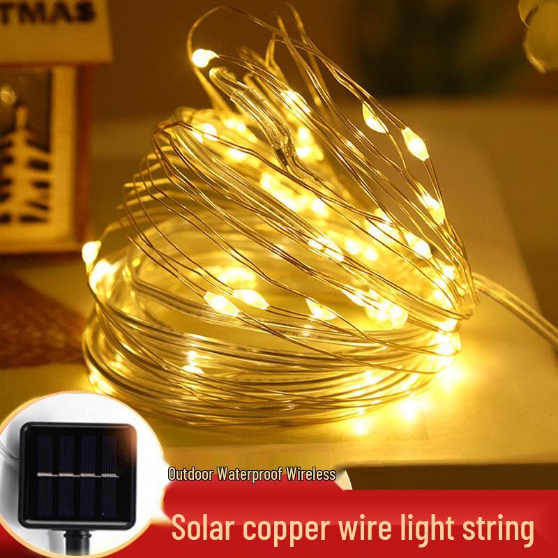 LED Solar Copper Wire String Lights - Outdoor Waterproof Christmas Fairy Lights 8-Function Solar 7m 50 LEDs (Default Copper Wire)