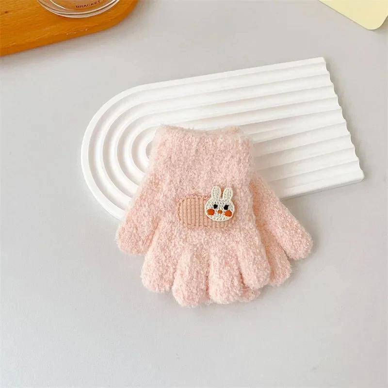 Winter Knitted Gloves Cartoon Warm Mittens Toddlers Outdoor Cartoon Pattern Cute Gloves for Child Kids Baby Girls Boys 1-3Y