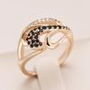 Fashion Waves Cross Ring For Women  Rose Gold Color Black Natural Zircon Vintage Ring Fine Daily Jewelry Gift