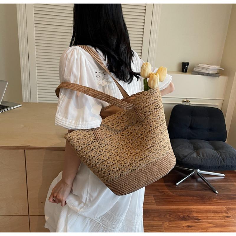 Large-capacity commuter tote bag women's summer new woven straw bag seaside vacation wind beach bag