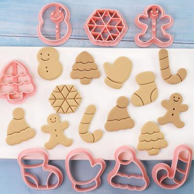 8Pcs Christmas Cookie Cutter Food-grade Cartoon Christmas Tree Snowflake Shape Baking Mold for Home Festive
