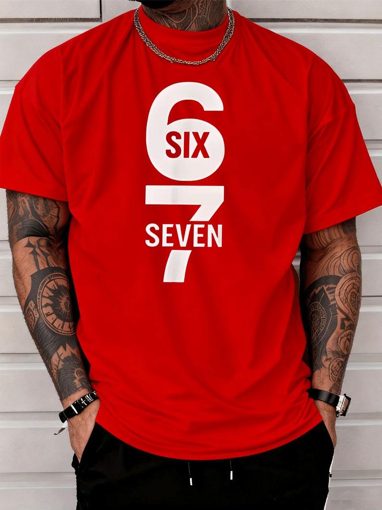 Simple Minimalist Six Seven Number Letter Graphic Print Unisexs Crew Neck Short Sleeve Tee Casual Daily Soft Basic Wear Fashion Top