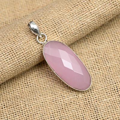 Mooie Roze Chalcedoon Edelsteen 925 Sterling Zilver Handgemaakte Sieraden Hanger Voor Nieuwjaarscadeau