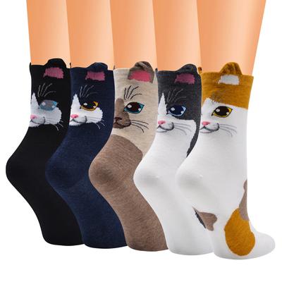 5 Pares de Calcetines de Gato Tridimensionales para Hombre y Mujer Calcetines de Orejas de Gato Modernos y Divertidos Calcetines de Tubo de Orejas de Animales de Algodón Puro