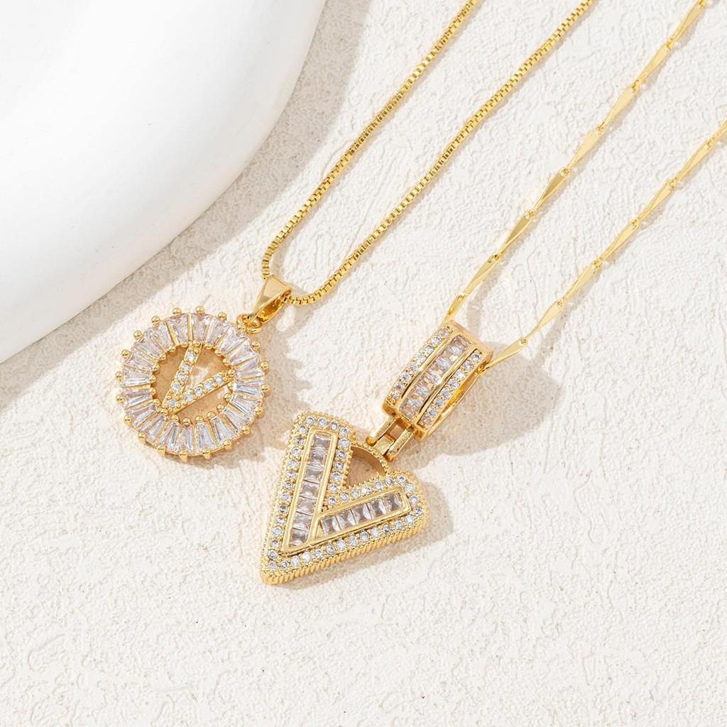 Luxury Zircon Letter & Candy Flower Pendant Necklace with Melon Seed Chain