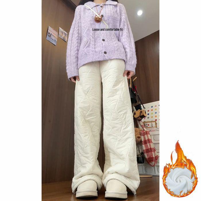 Women s Warm High-Waisted Lambswool Sports Pants - Windproof & Thickened for Autumn/Winter 2025 Medium