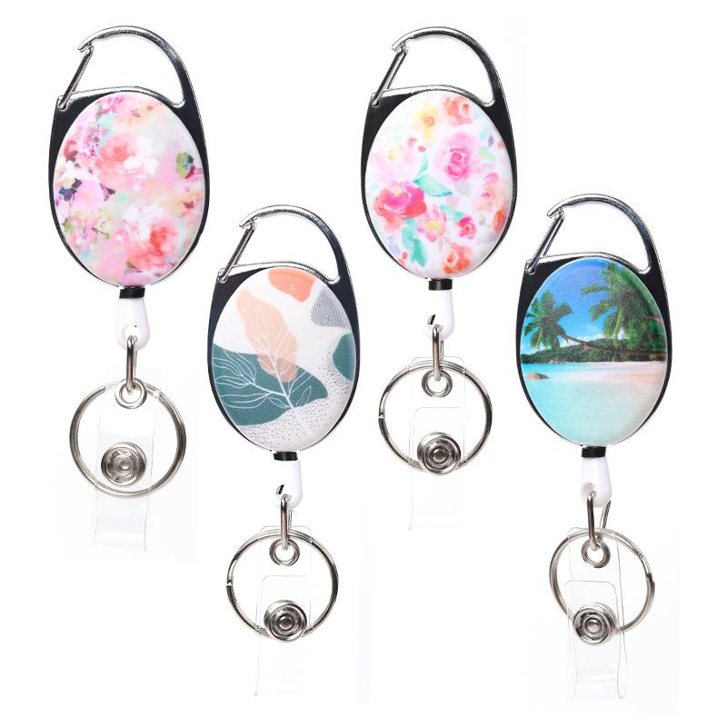 1pc Zinc Alloy Oval Matte Retractable Pull Badge Reel Heavy Duty ID Card Reel Key Ring Outdoor Keychain Clip