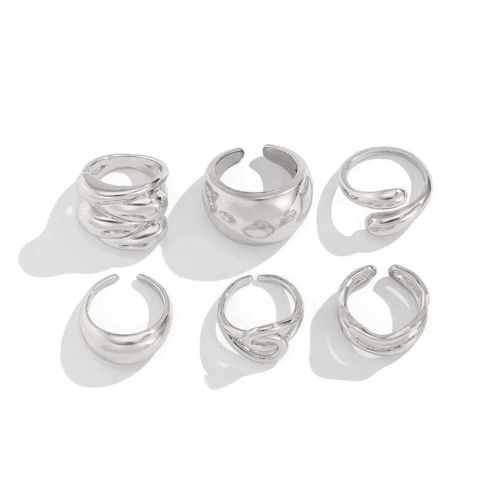 European & American Cross-Border Geometric Arc Ring Set: Stylish, Irregular Metal Design