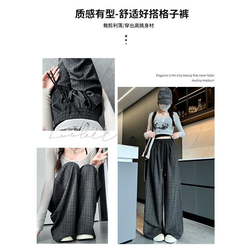 Vintage Plaid Yamamoto Pants Women's Pants Women's Spring and Autumn New Lazy High-waisted Casual Pants Straight and Thin Wide-leg Pants