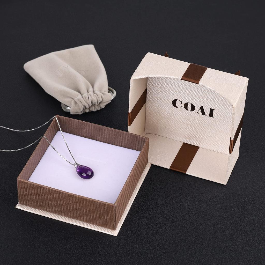 Amethyst Teardrop Silver Chain Necklace for Women [COAI]