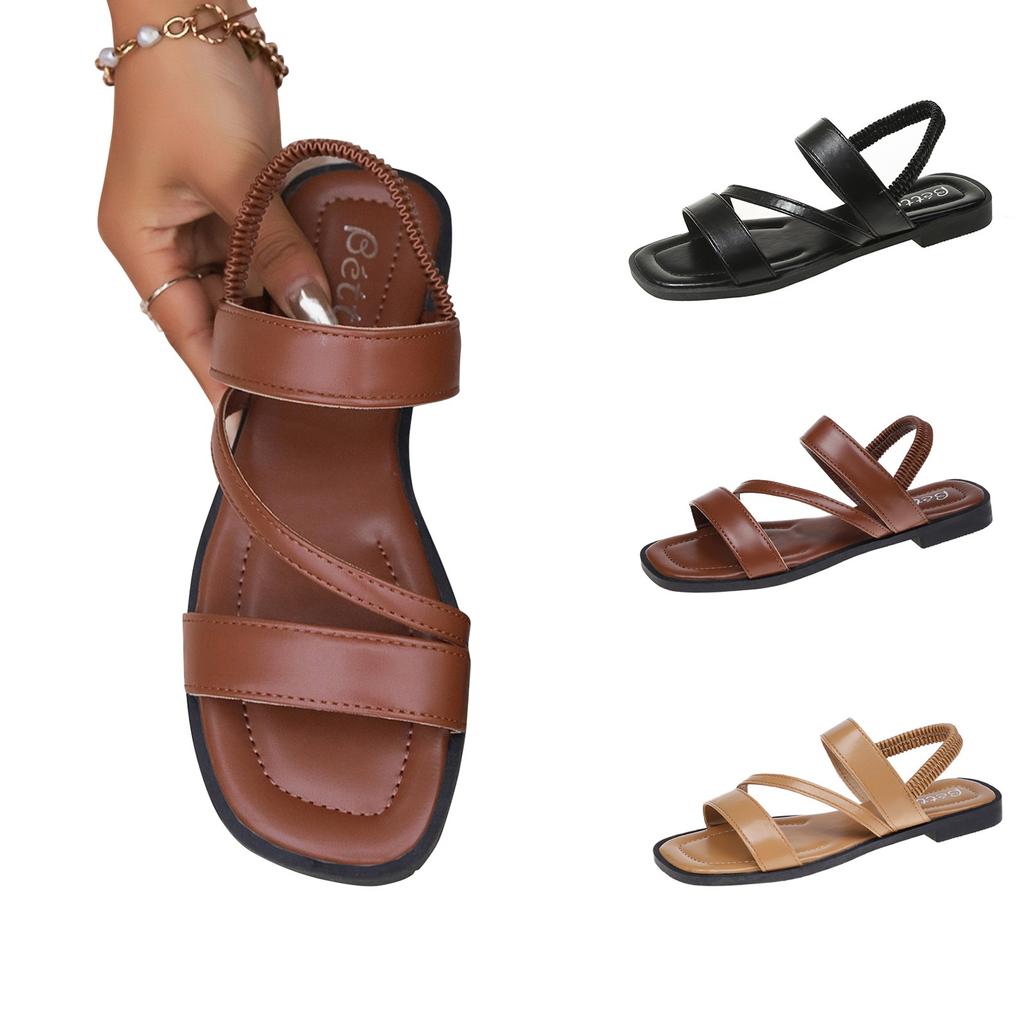 2026 Summer Women Soft Pu Leather Flat Shoes Fashion Open Toed Minimalist Roman Sandals Women Beach Footwear