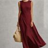 Women's Round Neck Sleeveless Loose Maxi Dress Casual Asymmetric Hem Linen Cotton Long Dress