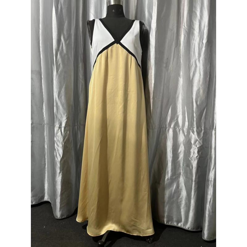 Women's Summer Color Block V Neck Sleeveless Tank Maxi Dress Loose Casual Vacation Beach Long Dress for Women
