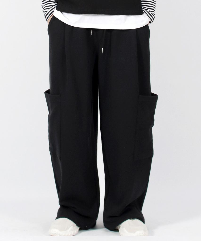 Deumakeu M Side Pocket Wide One-Tuck Real Street Sweat Pants Black
