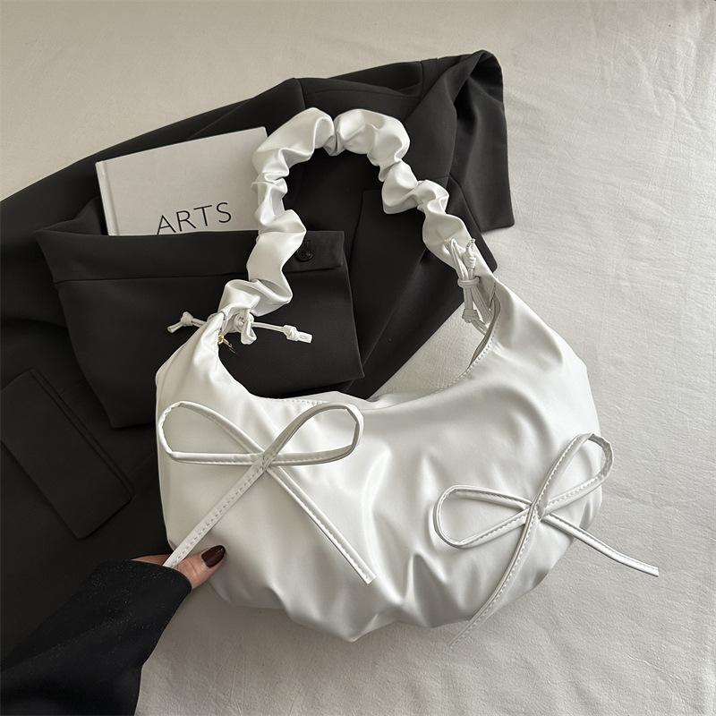 Niche Design Pleated Shoulder Strap Bag New Bow Shoulder Bag Cloud Bag Female Cute Armpit Bag