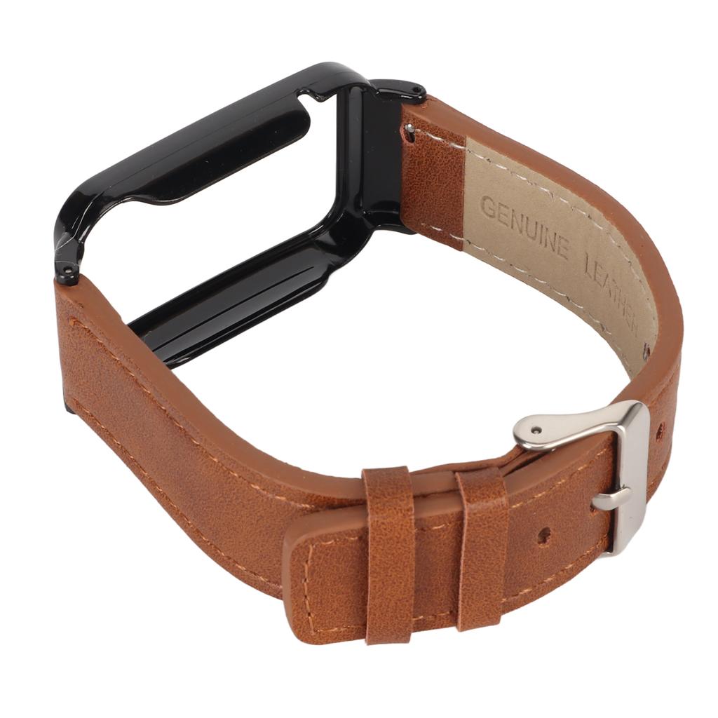 PU Leather Watch Band Waterproof Replacement Watch Wristband with Black Stainless Steel Case for   Band 7 Pro