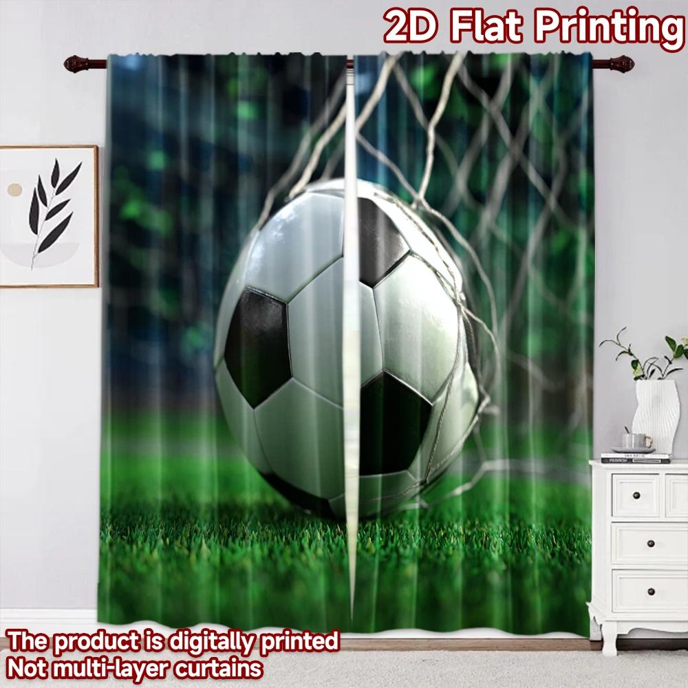 2D Flat Printing 2pcs Curtain Window Treatment Curtains Soccer Goal Moment Digital Printed Polyester Drapes Festive Wall Decor