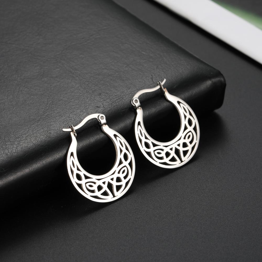 Irish Knot Vintage Earrings for Women Stainless Steel Gold Round Circle Hoop Earring Jewelry