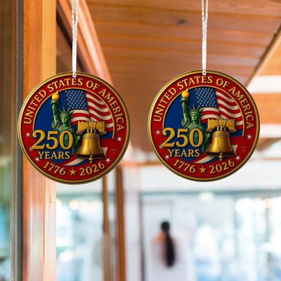 Decoración Colgante Acrílica del 250 Aniversario de los Estados Unidos Redonda con Bandera Estadounidense