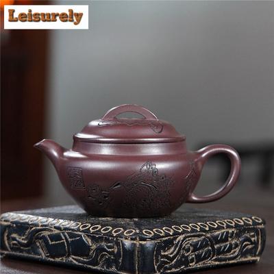 300ml Ästhetische Yixing Lila Ton Teekannen Handgefertigt Großer Reim Großkalibrige Kanne Rohe Erz Lila Schlamm Teezubereiter Kessel Zisha Teeset