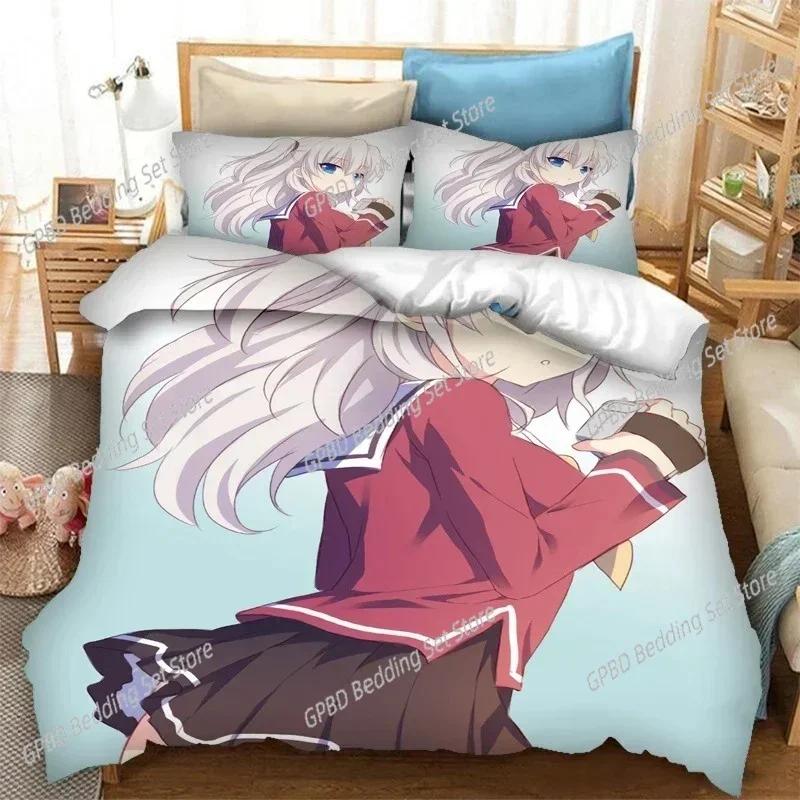 3D Print Quilt Cover Anime Charlotte Bedding Set Single Twin Double Queen King Cal King Size Bed Linen Set