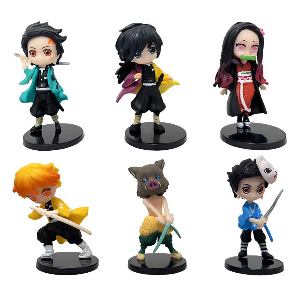 6Pcs Set Anime Demon Slayer Figure 7Cm Kamado Tanjirou Kamado Nezuko Mini Cute Edition Pvc Doll Toy Desktop Ornament Gift