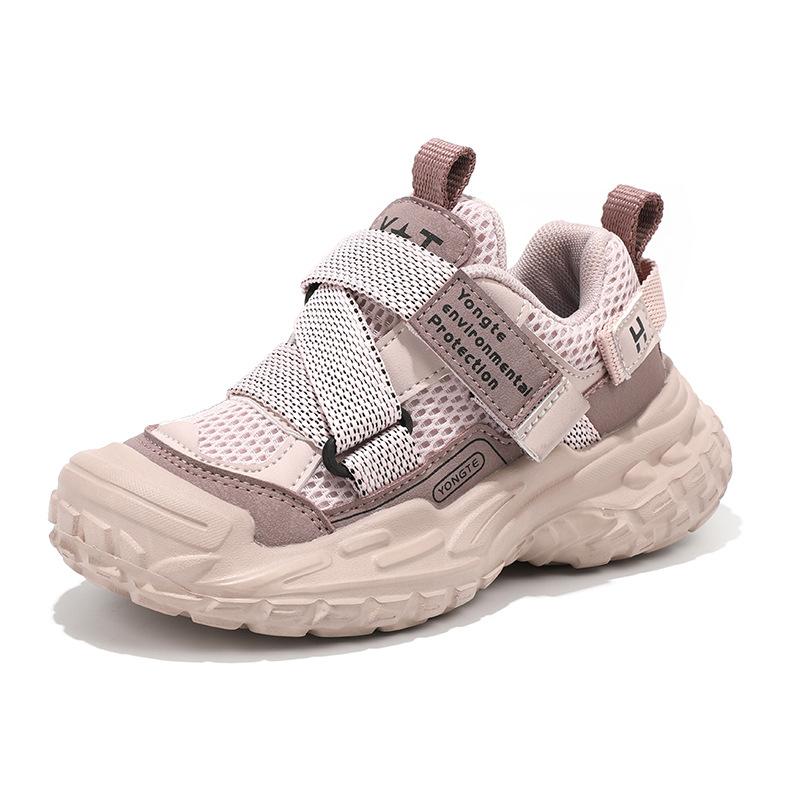 Girls 2025 autumn new double mesh breathable rotating buckle children's sports boys soft sole middle and old children's dad shoes