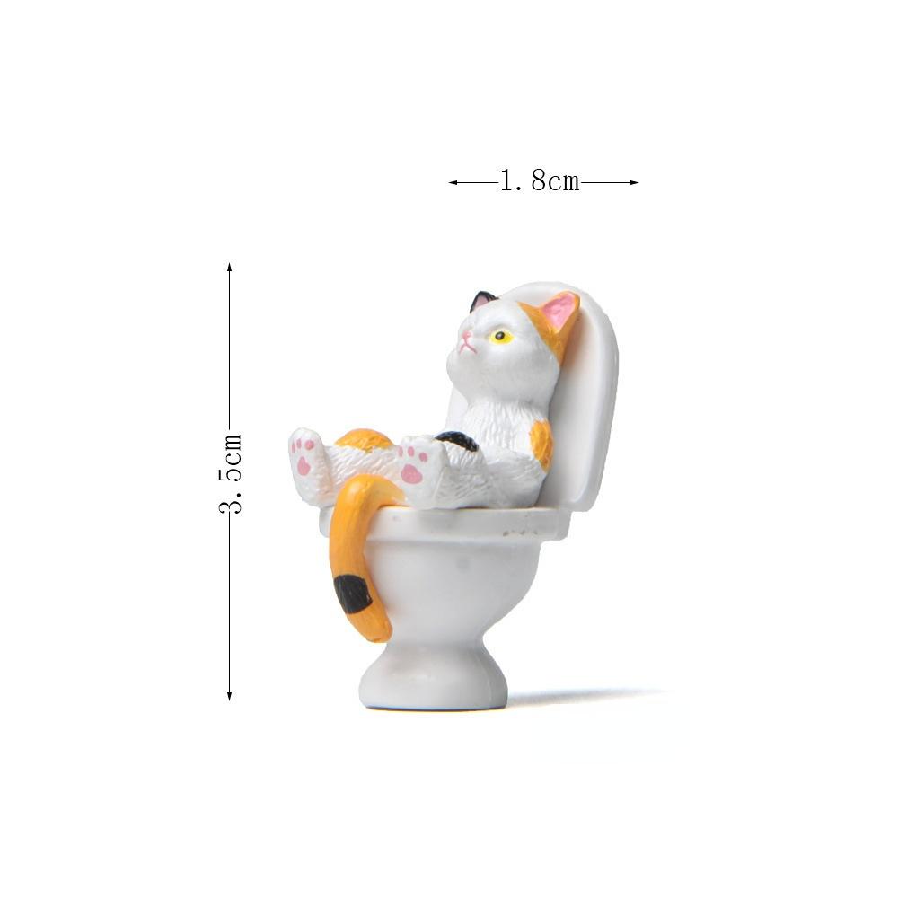 

1pc Funny Cat on Toilet Figurine Kawaii Miniature Resin Ornament for Home Bathroom Desk Car Decor Cute Gift for Cat Lovers
