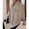 Autumn Winter New Knitted Sweater Women's Clothing, Cable Knit High Neck Button Long Sleeve Top