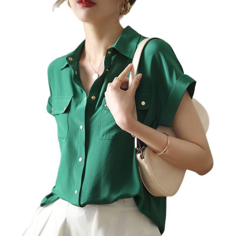 Women's Chiffon White Shirt Short Sleeve Summer Temperament Shirt Top