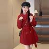 Women's Red Hepburn Style Woolen Coat - Short, Thickened, High-End Feel for Autumn/Winter 2025.