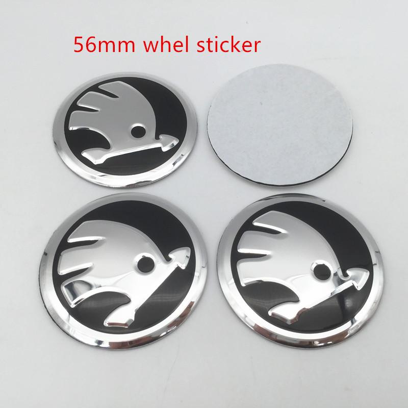 LOLL4 4pcs For Skoda black/green 56mm 60mm 65mm 68mm Car emblem Wheel hub Center Cap Badge covers sticker Decals Styling accessories